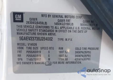 2008 Buick Enclave Cxl from USA, damaged, VIN 5GAEV23738J284002